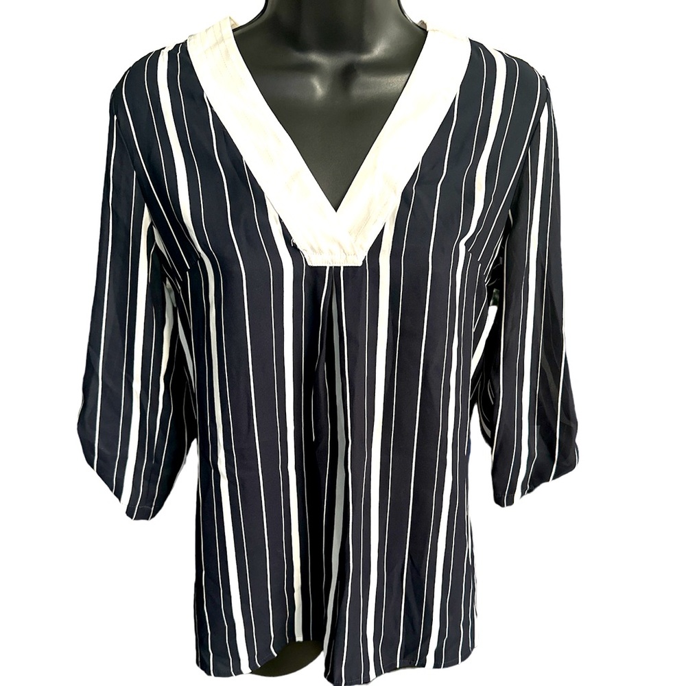 H&M Women’s Blue and White Sheer Blouse